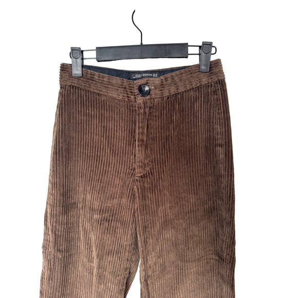 Zara XS Brown Corduroy Wide-Leg Pants - Picture 3 of 11